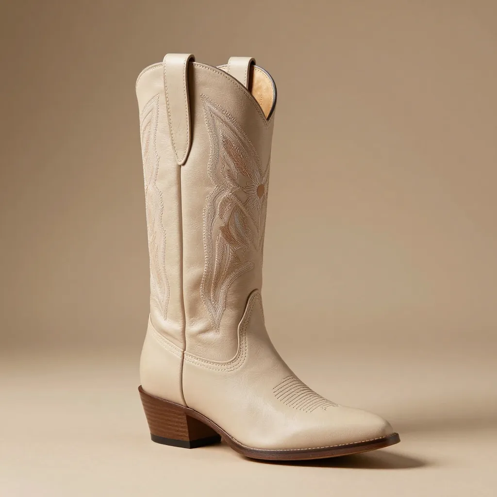 An elegant ladies gaucho boot on a light background